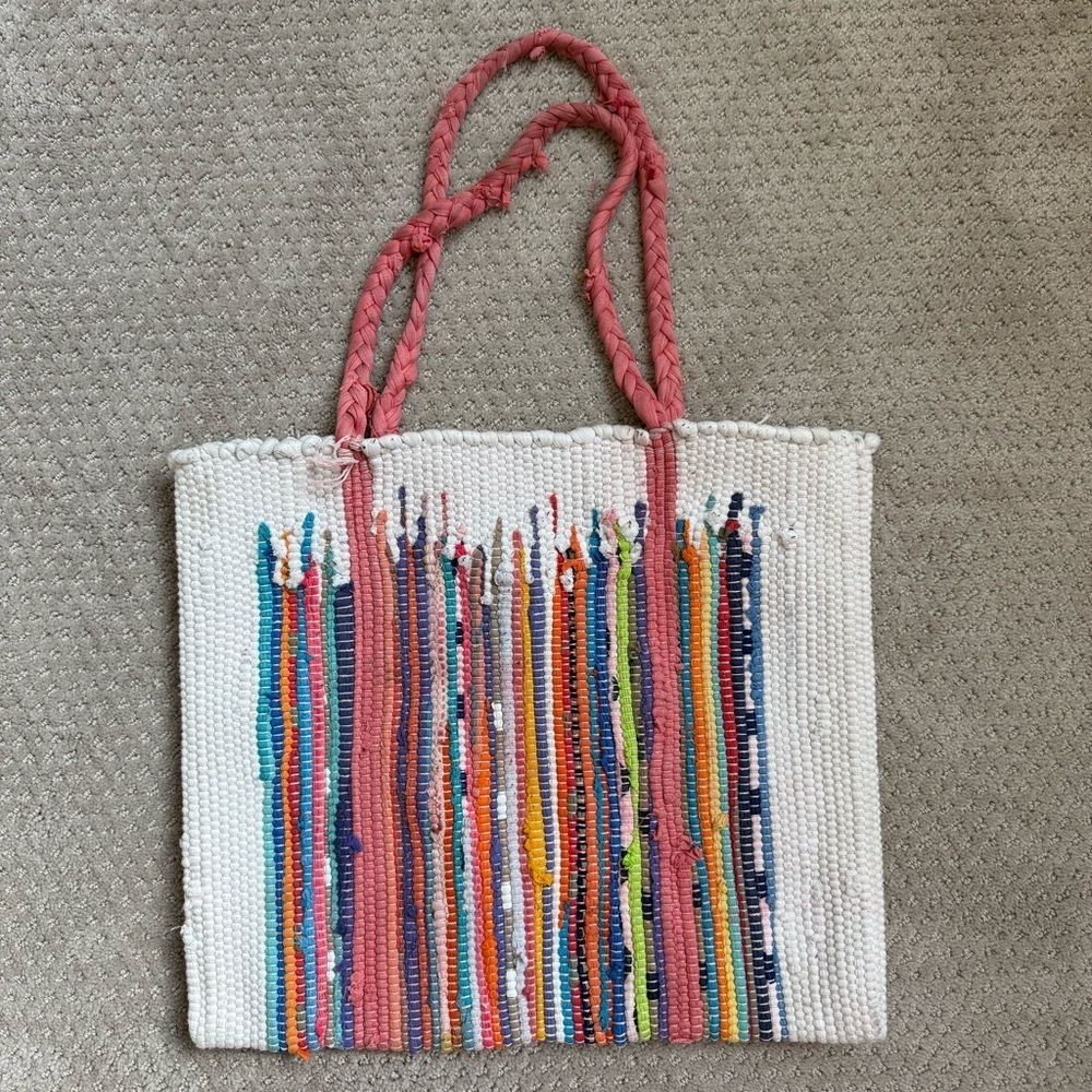 Urban Outfitters Ecote 100% Hand Woven Colorful Boho Braided Straps Tote - Picture 2 of 10